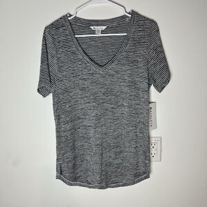 Athleta Black and White Striped Short Sleeve Tee